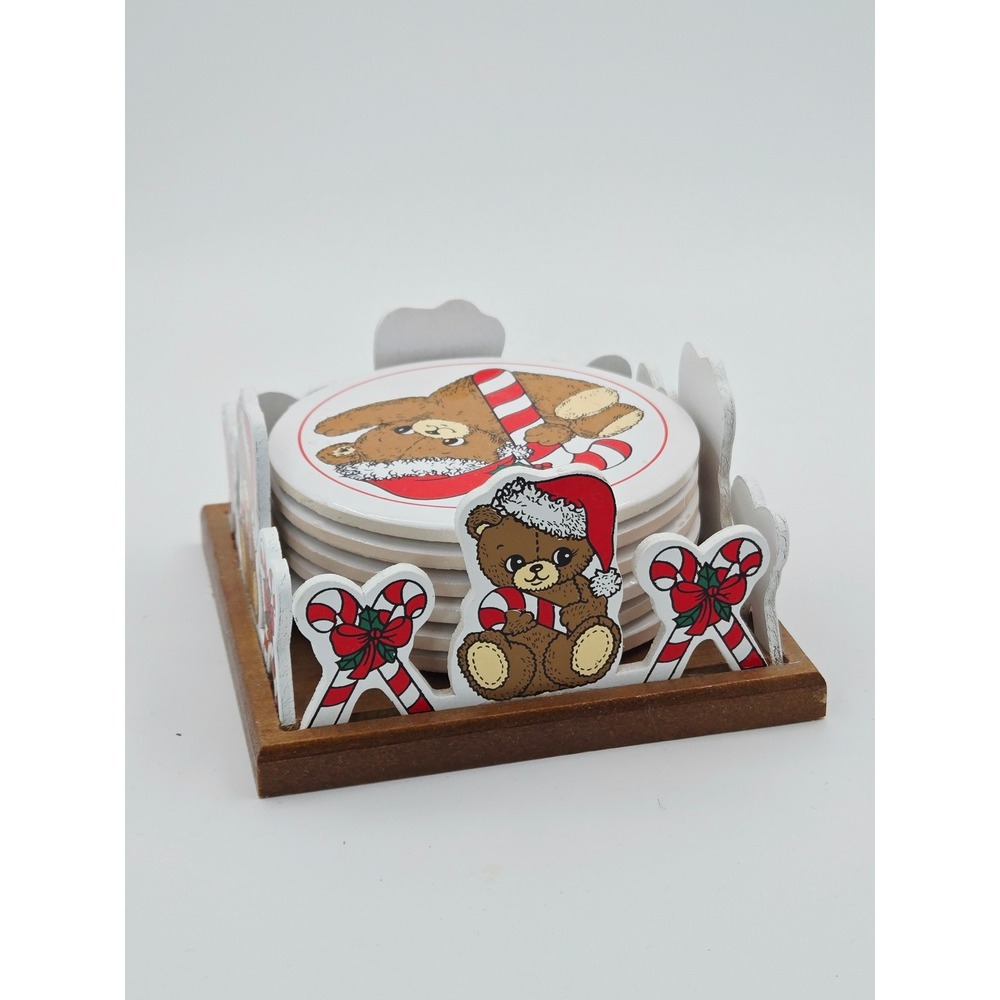 Vintage 1988 House of Lloyd Christmas Teddy Bear Ceramic Coasters Set of 6 w/Box